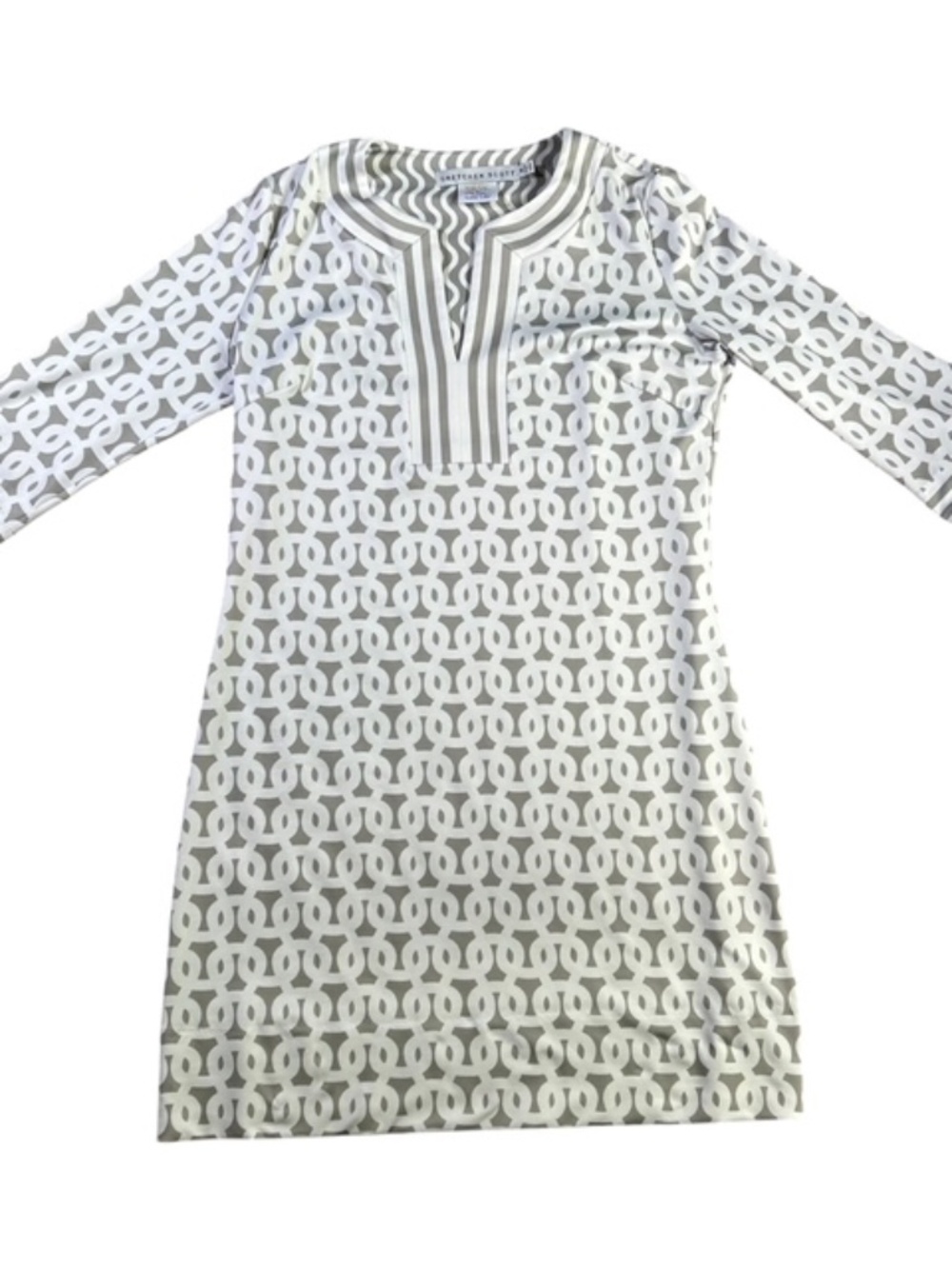 Gretchen Scott Designs Split Neck Dress in Loop De Lu print - Sz M